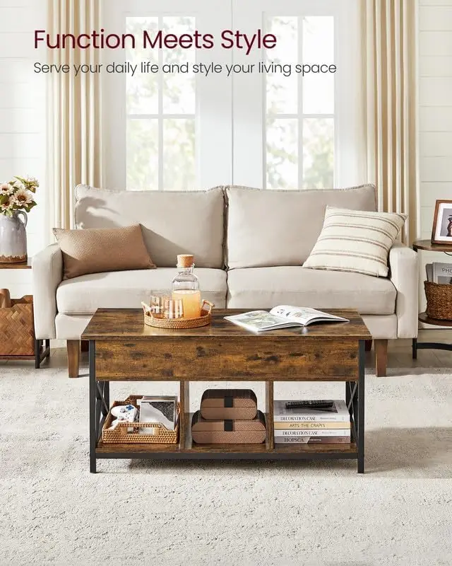 Coffee Table,Lift Coffee Table with Storage Shelf,Hidden Compartments and Lifting Top,19.7 x 39.4 x (19.3-24.4) Inches 4