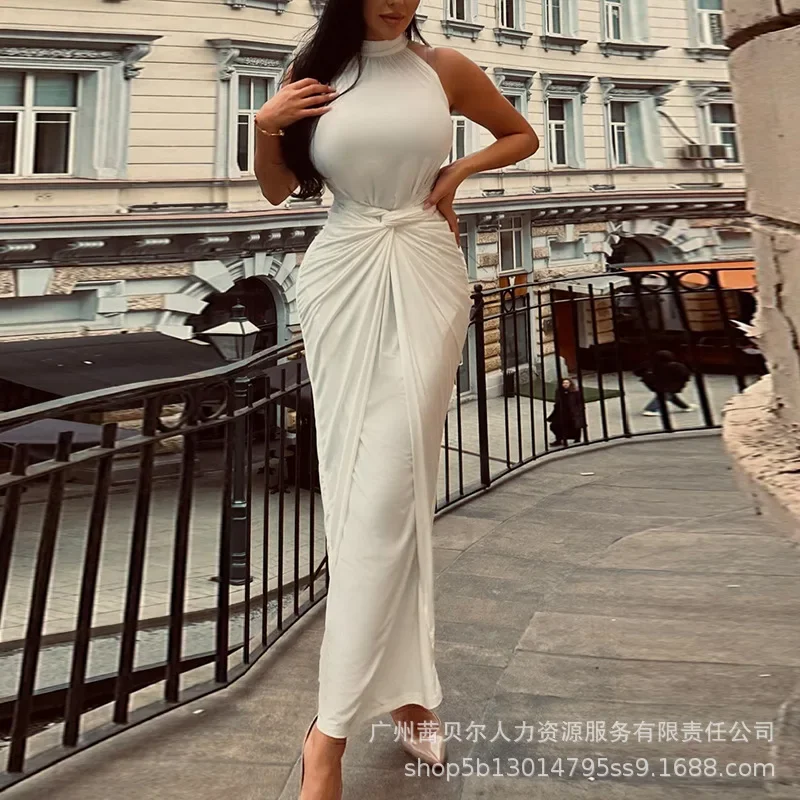 

Fashion Womens Dress 2023 New White Sleeveless Waist Strap Tight Dresses for Women