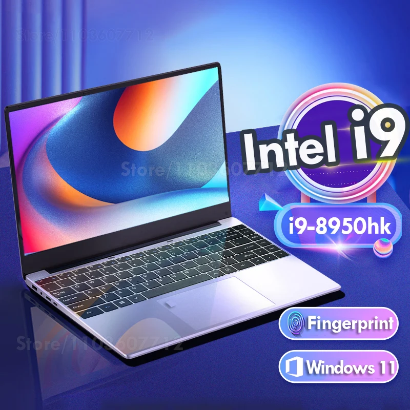 UnIock 지문 노트북, 윈도우 11, 14.1 인치 노트북, 컴퓨터 PC 게이머, 인텔 코어 i9 8950HK, 오피스 스터디 게이밍 노트북 i9