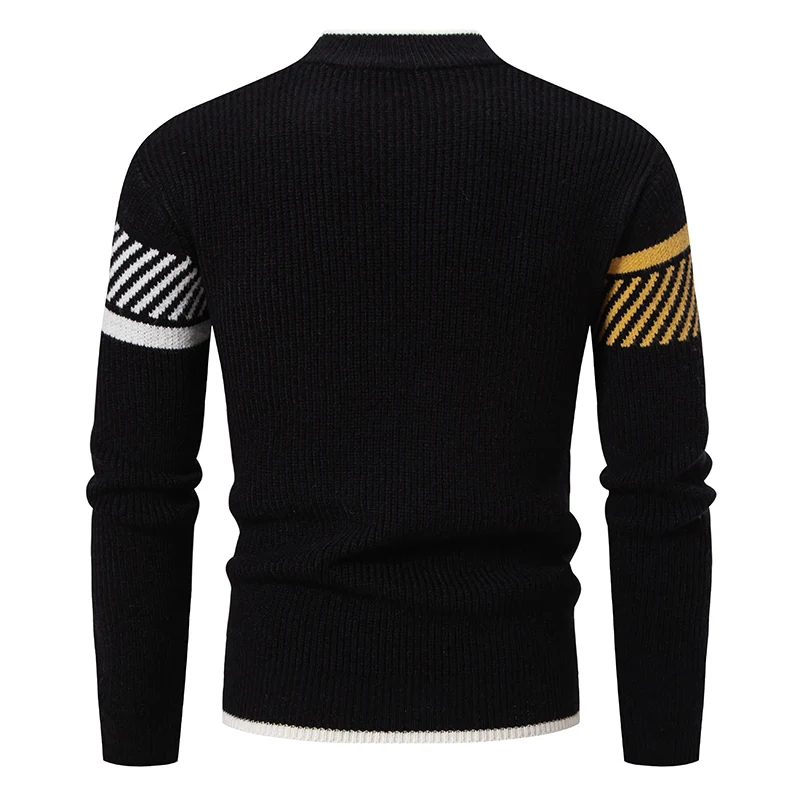 Autumn New Sweater Men's Half High Neck Casual Versatile Round Neck Knit with Slim Fit Elastic Sweater Inside 5