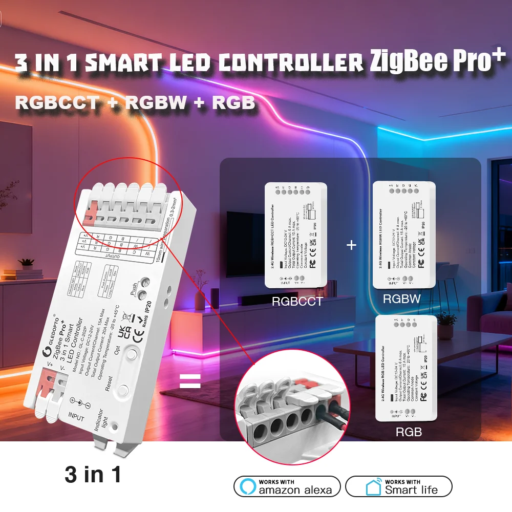 GLEDOPTO ZigBee 3.0 Pro 3 en 1 RGBCCT/RGBW/RGB LED Strip Light GLEDOPTO ZigBee 3.0 Pro 3 en 1 RGBCCT/RGBW/RGB LED Strip Light