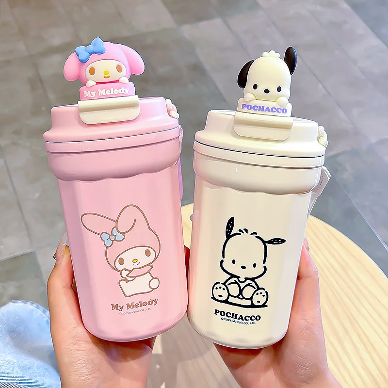 

Мультяшная Sanrio Kuromi Cinnamoroll Melody Вакуумная чашка кофейная чашка Женская высокая красота Макарон Милая Студенческая чашка для воды подарок для детей