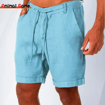 Pantaloncini di lino da uomo moda estiva Pantaloncini da spiaggia in cotone da uomo Nuovi pantaloncini cargo larghi per il tempo libero selvaggio per pantaloncini da uomo 1
