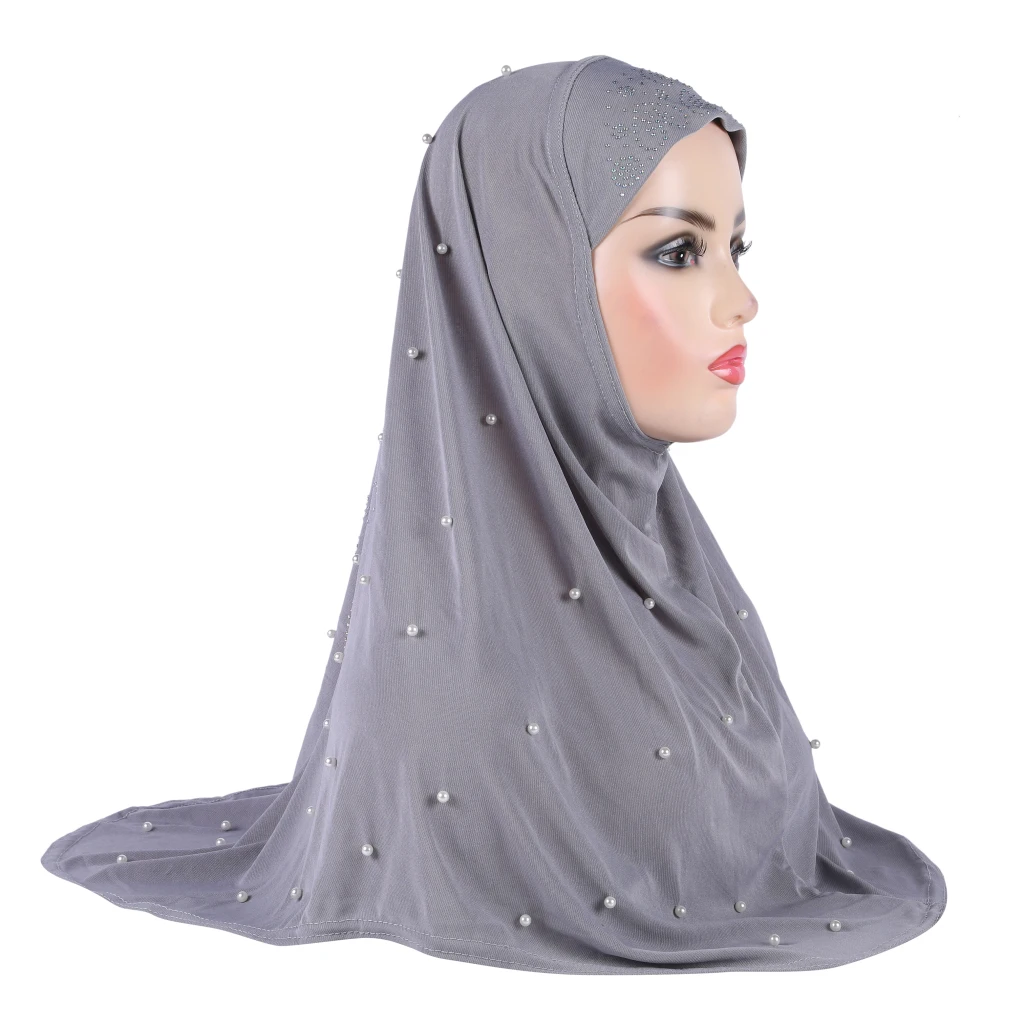 H016 Beautiful adults medium size muslim hijab with handmade beads islamic scarf shawl headscarf hat armia pull on wrap 3