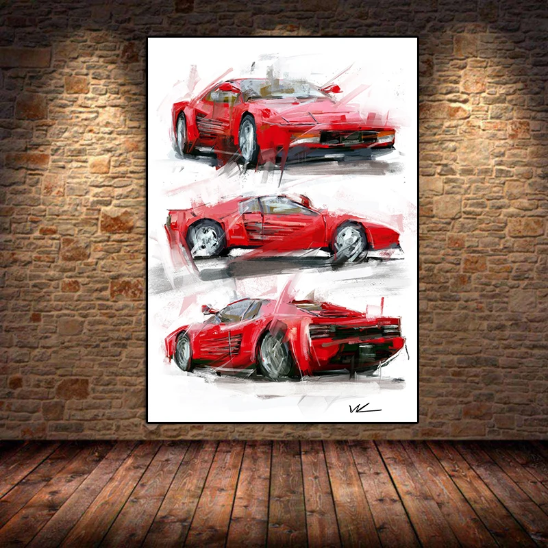 

Red Sports Cars Wall Art Watercolor Supercar Poster And Print Home Decoration Car Canvas Painting For Living Room Bedroom Decor