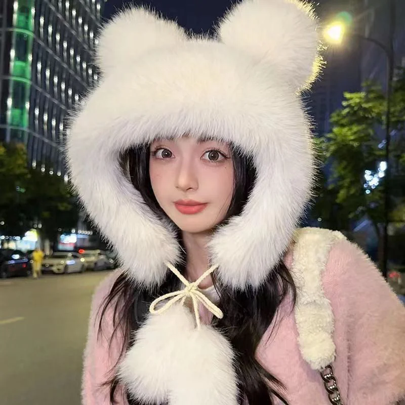 Bear Ear Plush Hats For Women Girls winter hat fur hat