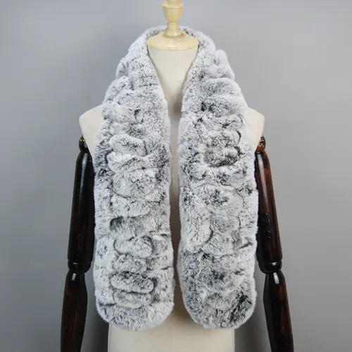 2026 New Arrivals Women Real Rex Rabbit Fur Scarf Lady Fashion Knitted Warm Soft Winter 100% Natural Real Rex Rabbit Fur Muffler - Image 4