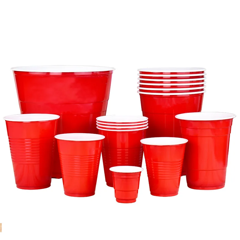 50PCS 18OZ 2OZ 16 OZ Plastic Party Cups in Red for Drinks, Soda, Punch, Barbecue, Cola or Water Disposable