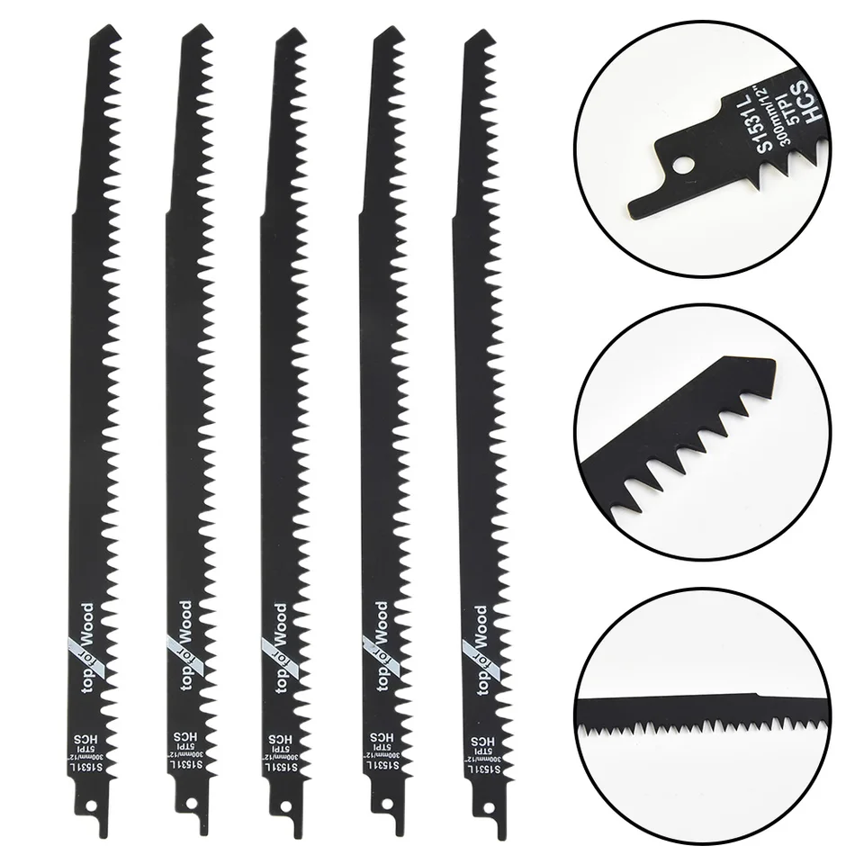 TOLESA 5 Pièces 5/6TPI Lames De Scie Alternative Pour L'élagage Du Bois Pour La Coupe De Tuyaux En Bois Et PVC CRV Dents Tranchantes Au Sol Lames De Scie Sabre