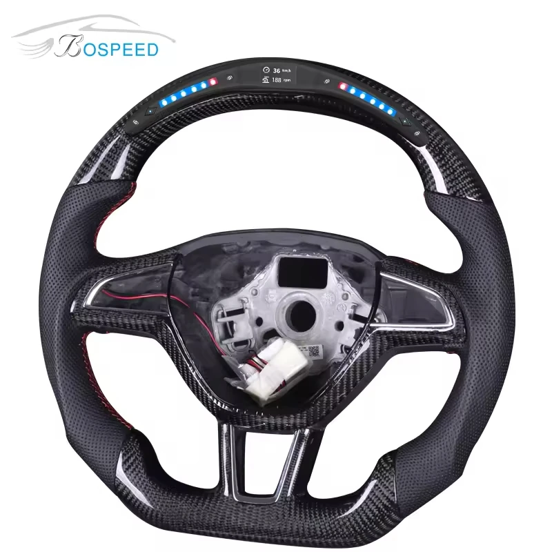 LED Carbon Fiber Steering Wheel For Skoda Octavia MK3 VRS Superb Rapid Laura Fabia