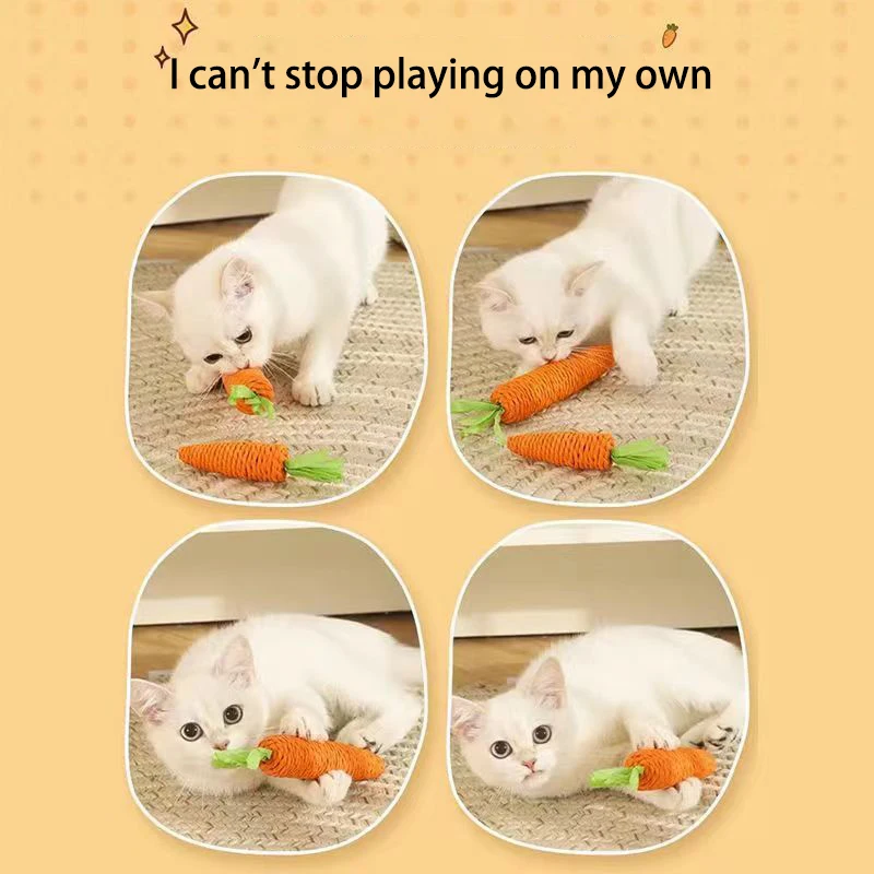 Carrot-Shaped Cat Chew Toy with Sound - Durable Paper Rope, Anti-Bite, Teeth Care & Interactive Scratching Toy
