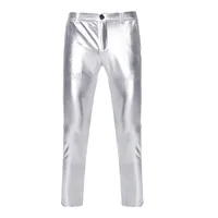 Fashion Men's Skinny PU Leather Pants Mardi Gras Party Performance Costume Glitter Trousers Nightclub Stage Perform Trousers 2