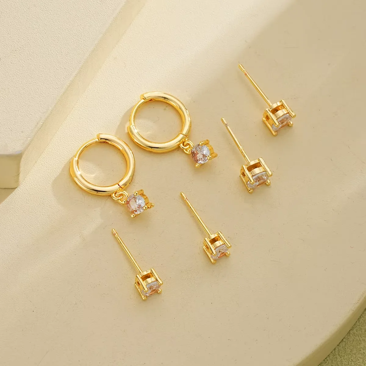 6 Pcs Luxury Gold Plated Zircon Earring Set for Women Fashion Geometric Pendant Huggie Punk Unisex Rock Earring Piercing Jewelry