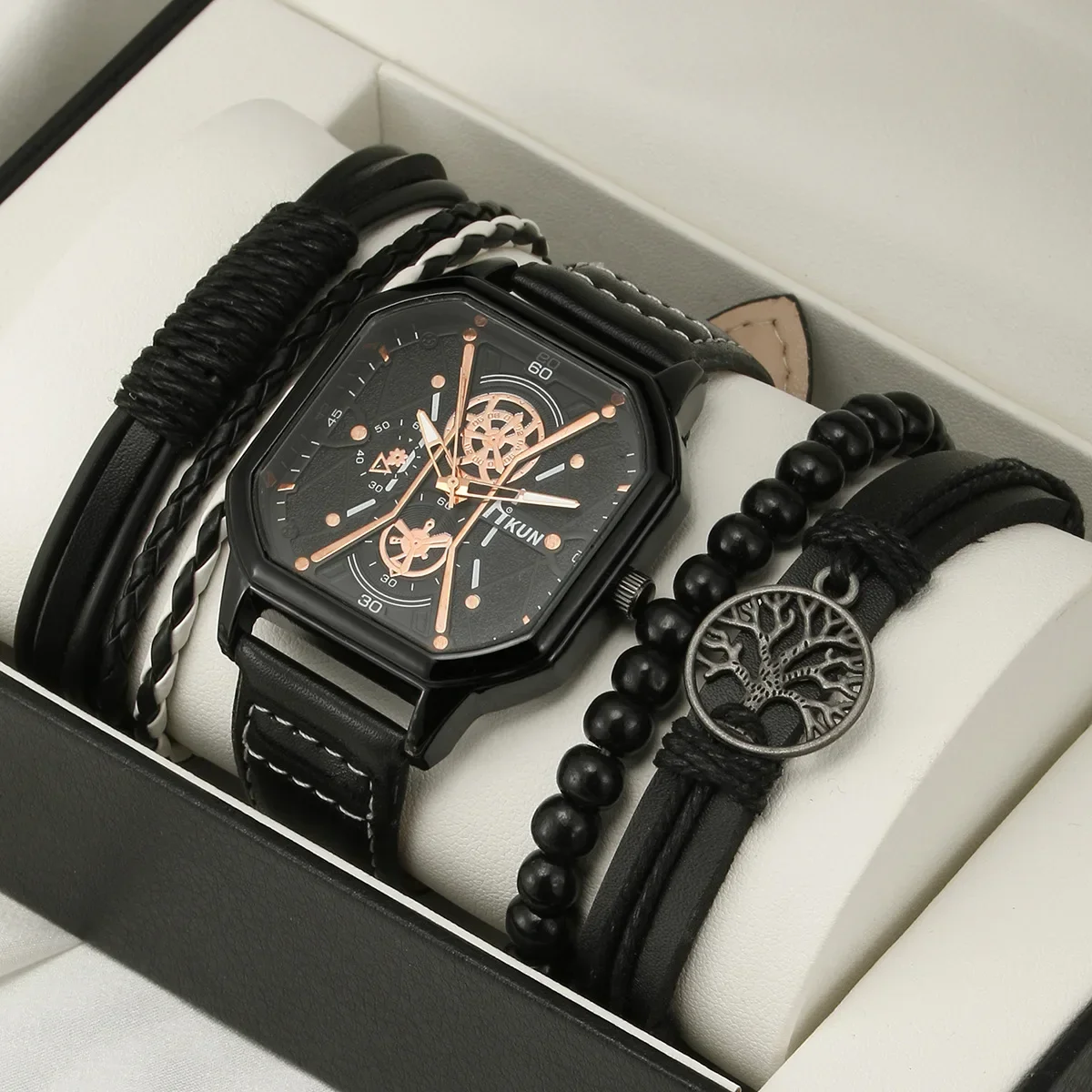 Luxury Quartz Men Watch Fashion Casual Black PU Strap Clock Men Big Dial