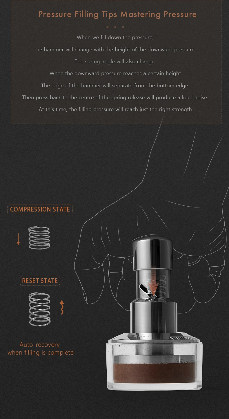 Description Picture 6 of itemMUVNA Espresso Coffee Distributor & Adjustable Constant-Pressure Tamper with Resounding Impact, 58mm Portafilter Tamper