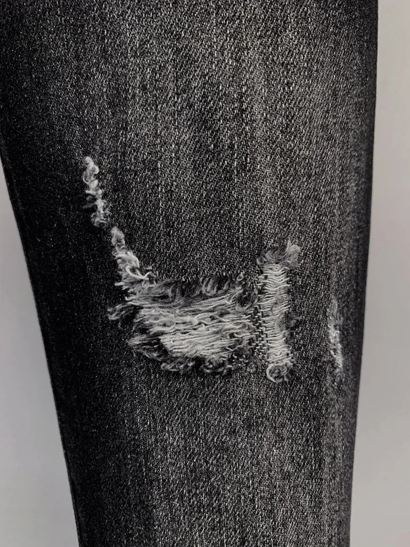 fashion BRAND D2 Men Jeans Denim Pants Hole Slim Pencil Trousers Metal Buttons Party Classics Fashionable Black D2 JENAS 9932 5