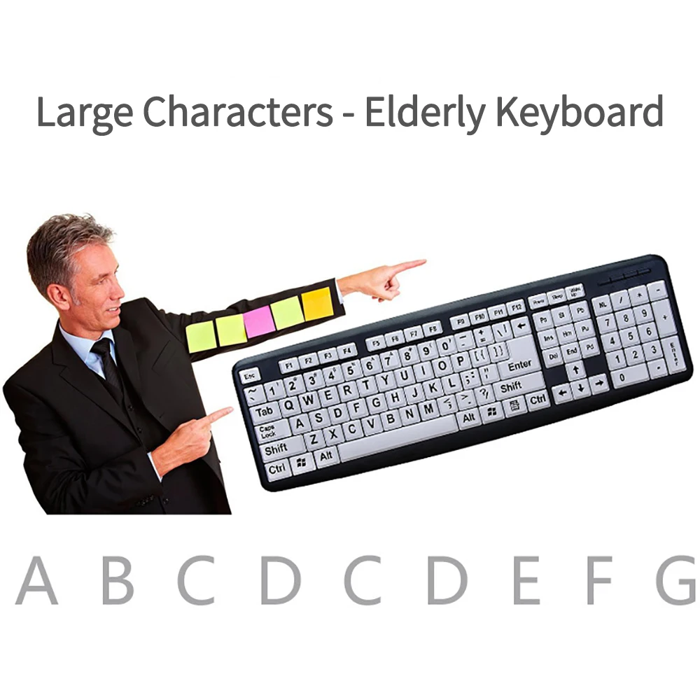 107 Key USB Wired Big Print Keyboard for Elder Old People Designed for People With Visual Impairment