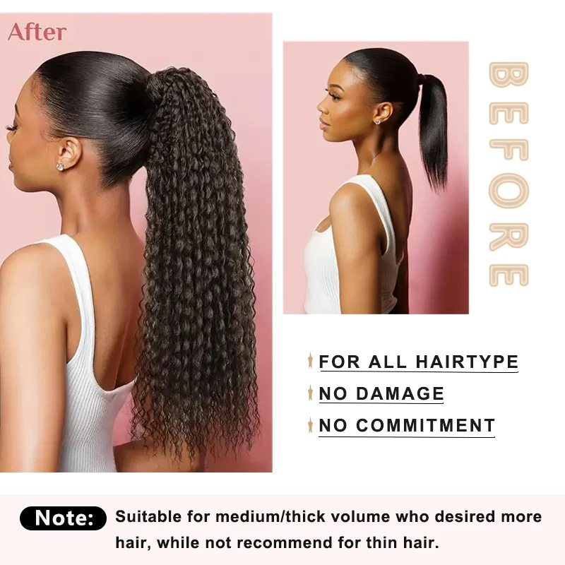 LUPU Bohemian Style Extended Ponytail 20 Inch Long Wavy Elastic Ponytail Women's Natural Synthetic Hair Piece