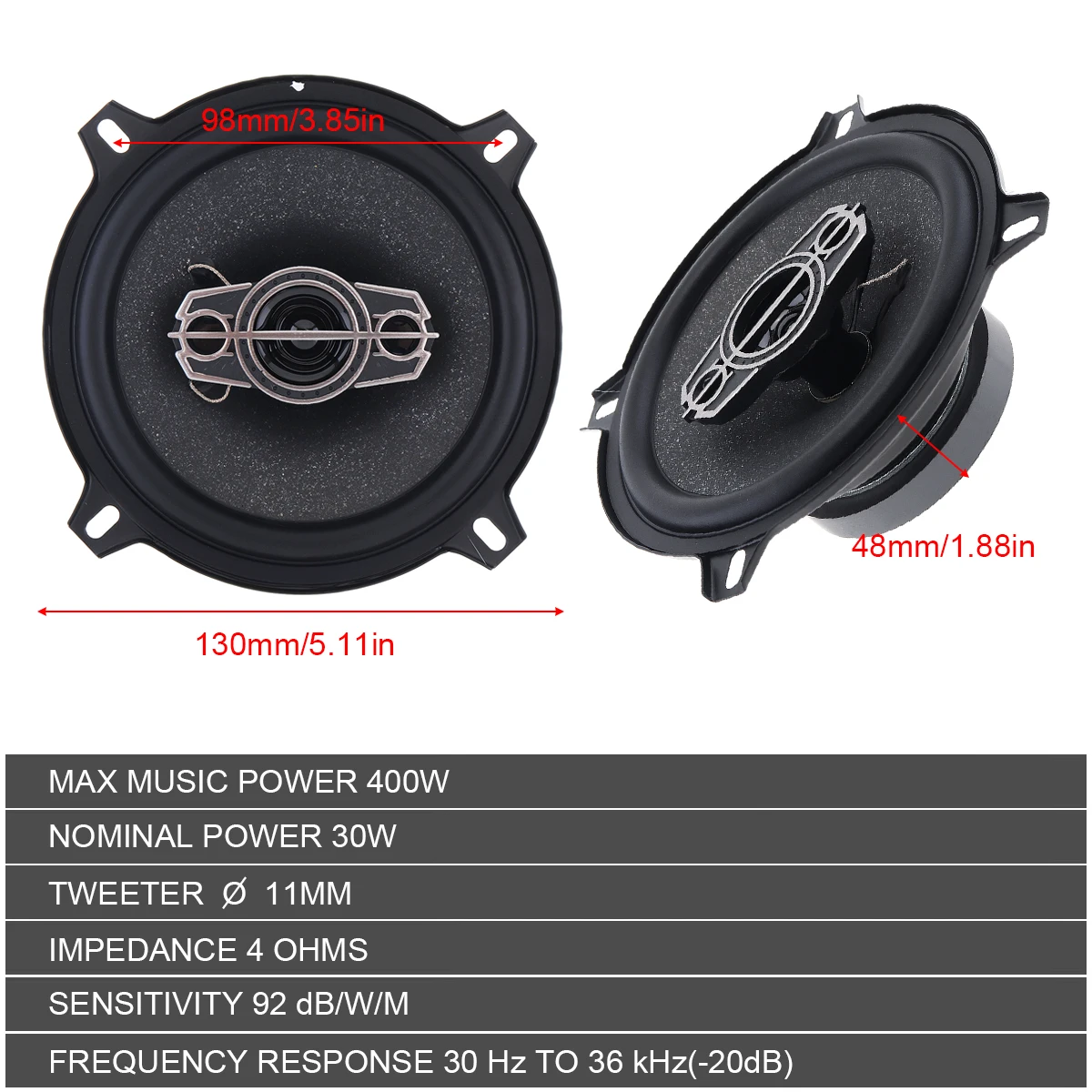 2pcs 5 Inch 400W Car Speaker 4 Way 12V Auto Music Stereo Full Range Frequency Hifi Speakers Non-destructive Installation