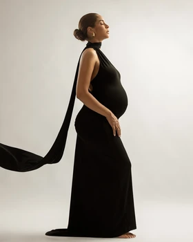 Boutique Backless Maternity Dress Bodycon Photography Gown for Pregnancy Photoshoot Baby Shower Evening Wear Women