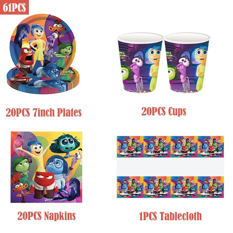 Inside Out 2 Birthday Party Decoration Paper Plates Tablecloth Backdrop Balloon Banner Gifts Inside Out Party Supplies for kids