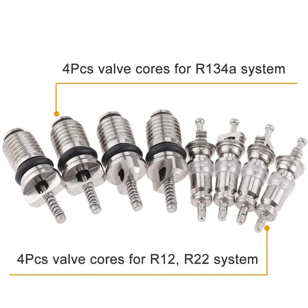 17Pcs Air Conditioning Valve Core Kit Valve Cores Accessories A/C R12 R134A Refrigeration Stem Core Remover Tool