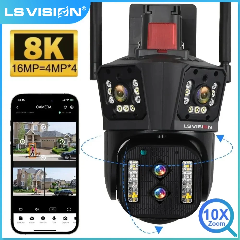 

IP-камера LS VISION, 8K, 16 МП, Wi-Fi, 4 объектива, PTZ