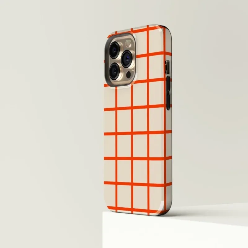 Luxury Plaid Orange Magnetic Double-Layer Phone Case