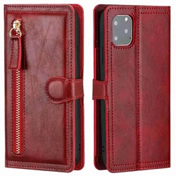 Leather Zipper Flip Wallet Case with Card Holder and Stand Cover for iPhone 12 Mini (Red)