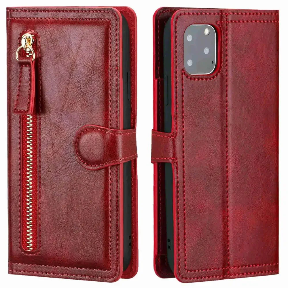 thumbnail image 1 of Funda de cuero de lujo con cremallera y soporte para tarjetas para iPhone 16 Pro Max 15 14 13 12 11 Pro MAX SE 2020 2022, 1 of 5