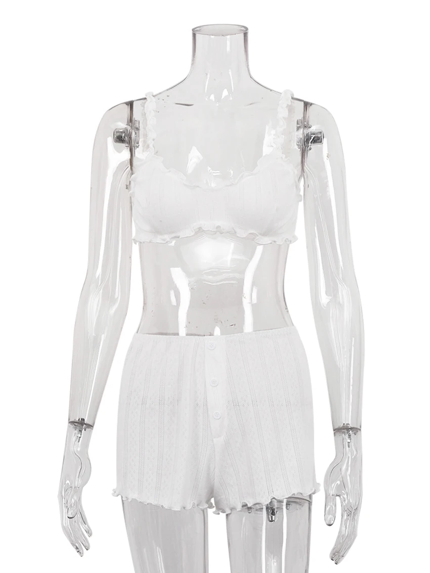 Fashion Female Sleepwear Set Spaghetti Strap Pajamas Crop Top Nightie Tank Tops Pyjamas Shorts Casual Nightgowns Suit
