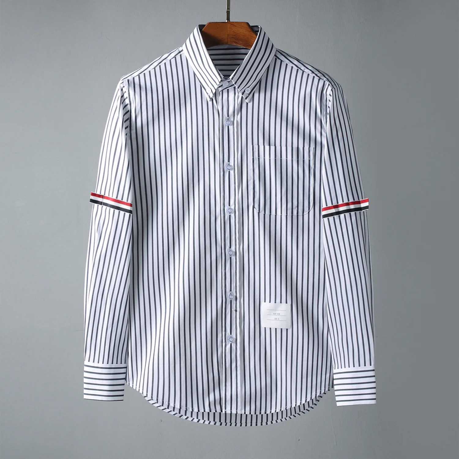 

New 2021 Men Oxford Classic Colorful striped Fashion Cotton Casual Shirts Shirt high quality Pocket long-sleeves Top M 2XL D109