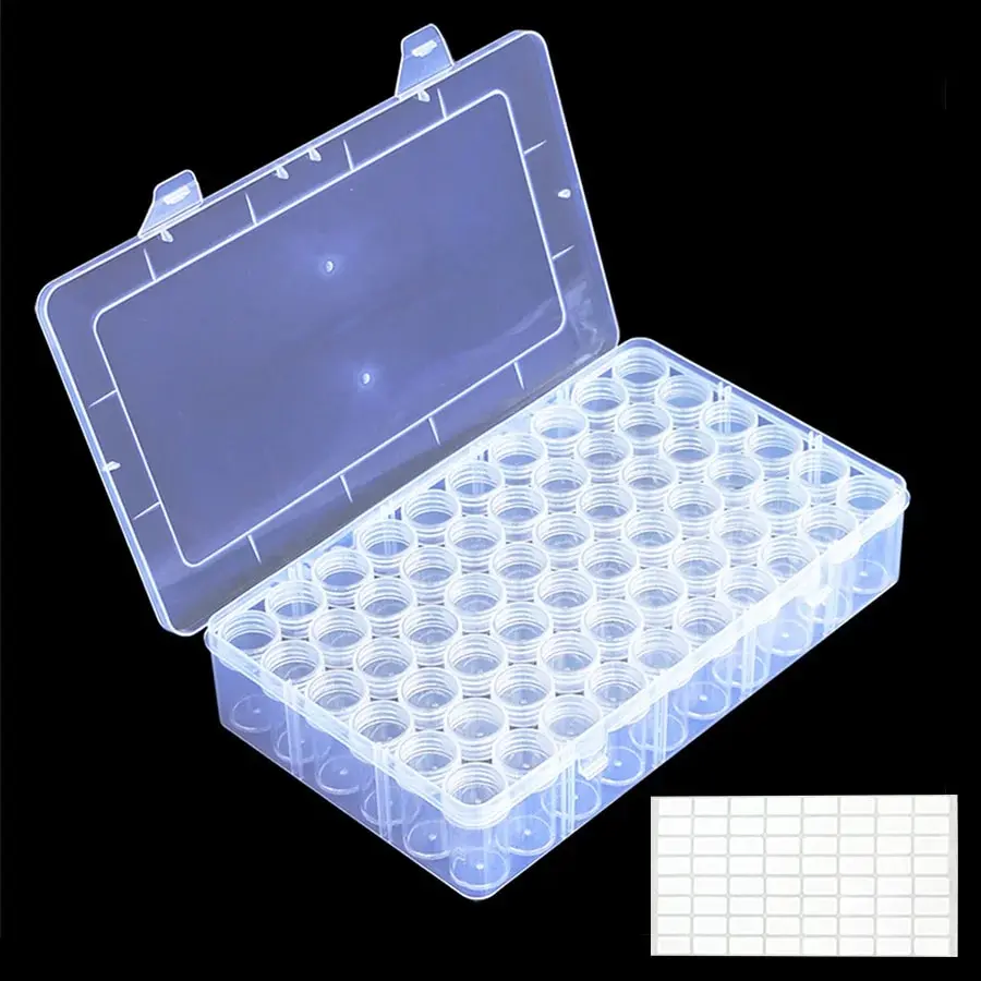 Diamond Painting accessoires, accessoires, organizer, 60 vakken, doe-het-zelf kristallen schilderset met opbergdoos, stift, pincet, sticker, trechter, kunststof schaal voor diamantschilderij