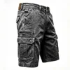 Men's Vintage Washed Denim Cargo Shorts Multi-Pocket Casual Shorts Man Cotton Hiking Fishing Summer Streetwear Knee Length Pant