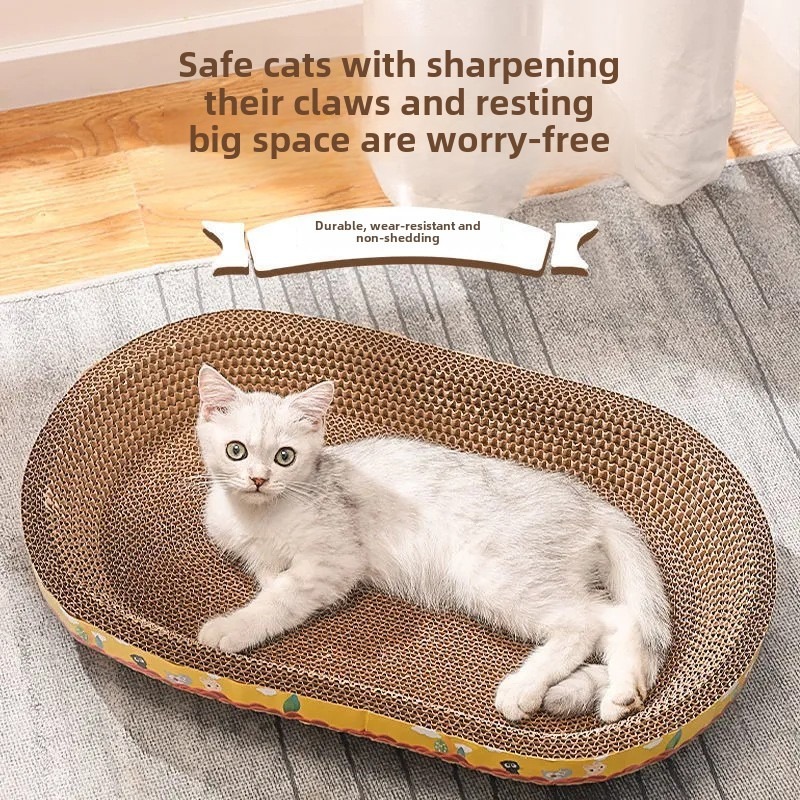 Oval Cardboard Cat Scratcher Bed Scratching Board Furniture Protector Playing Grinding Claw Couch Rest Scratch Pad Nest