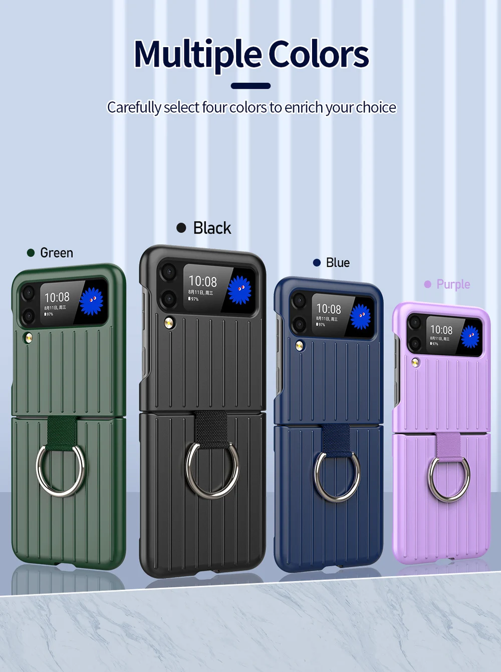 Chống Trầy Xước Đồng Bằng Thin Cho Samsung Galaxy Z Flip 3 Flip3 5G Với Giá Đỡ Chiếc Nhẫn Bảo Vệ coque Fundas samsung cute phone cover