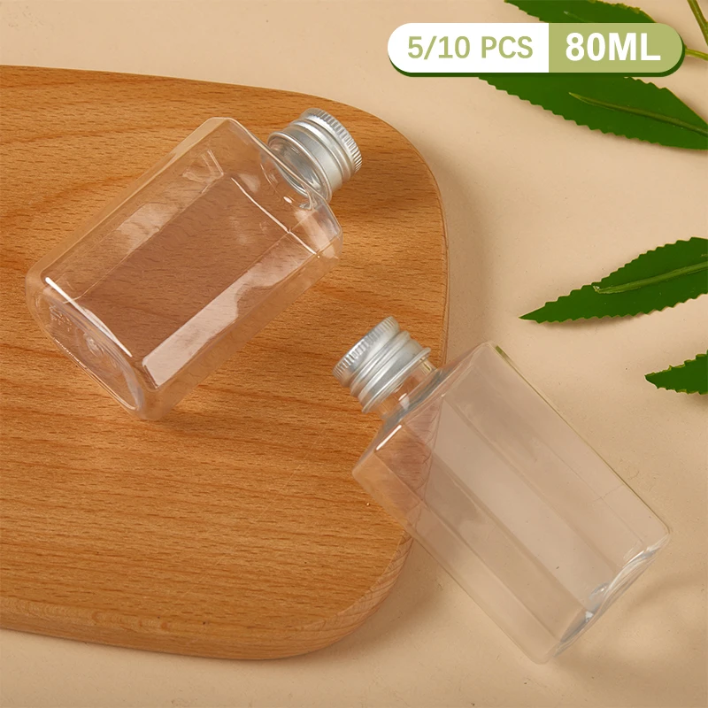 알루미늄 스크류 캡 및 플러그가 있는 빈 병 투명 PET 화장품 용기, 여행용 휴대용 로션 크림 투명 튜브, 5 개, 10 개, 80ml