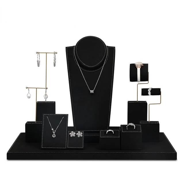 Black jewelry display props necklace earrings display stand ring watch  storage counter set earring display for selling - AliExpress