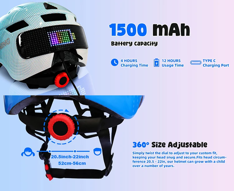 Description Picture 3 of itemKids Bike Helmet, Kids Boys Girls Bike Helmets with LED Display Children Multi-Sport for Skating Cycling Scooter Skateboard