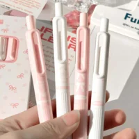 4Pcs Pink White Bow Print Gel Pen Set, Retractable 0.5mm Fine Point Smooth Writing Pens for Journal Office Stationery Gift 3