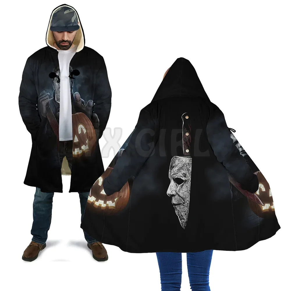 Michael Myers Halloween 3D Printed Fashion Winter Men/Women Hooded Cloaks Fleece Wind Breaker Unisex Casual Warm Overcoat