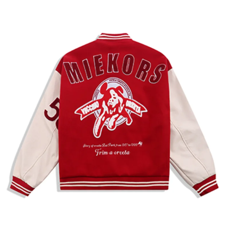 

Red Retro Alphabet Bomber Jacket Men Vintage Varsity Baseball Women Coat Oversize Hip Hop Streetwear R Embroidery Casual Outwear
