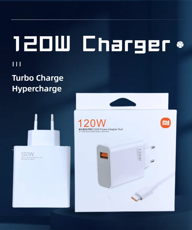 Xiaomi Charger 120W Turbo Super Fast Charge EU Adapter Type C Cable For Mi...