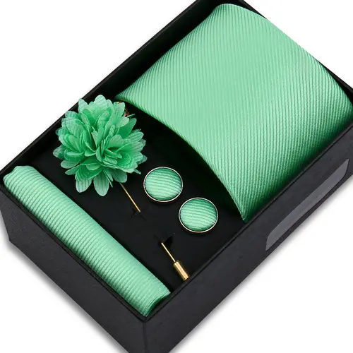 Top Quality Solid color Ties Hanky Cufflinks Brooch Set Elegant Jacquard Necktie For Men Business Wedding In Gift Box Gravatas - Image 7