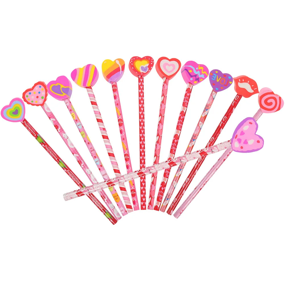 

Cartoon Heart Pattern Pencils Wood HB Pencils Eraser Tipped Heart Eraser Tipped Pencils For Gifts Mixed Style