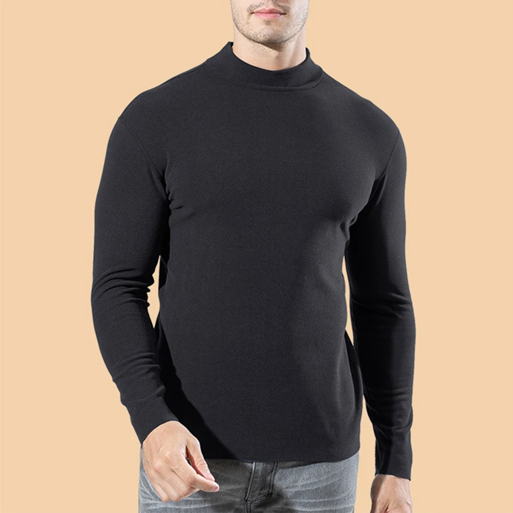 Mens Warm Thermal Underwear Mock Neck Pullover Long Sleeve Jumper Tops Elastic T-Shirt Breathable Invisible Thermo Warmer Blouse winter mens warm fleece lined t shirt thick o neck solid color pullover sweatshirt thermal underwear long sleeve tops clothing