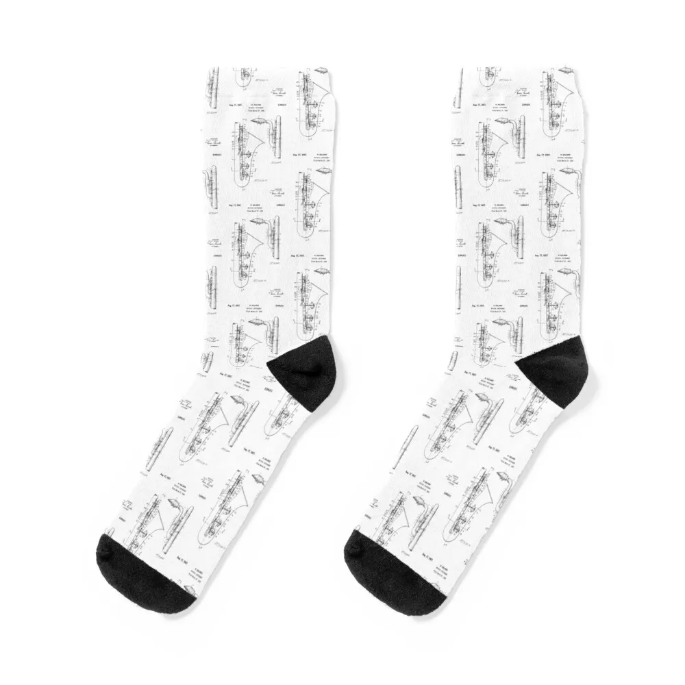 

Saxophone Patent 1937 - Black Socks floral socks Run Socks Men Women's