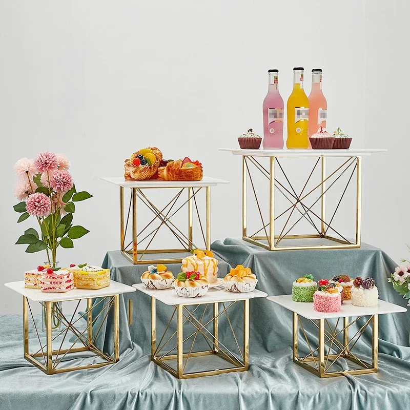 1Pcs Party Tray Creative pull wire golden dessert table with cake and dim sum rack et banquet display cake and dim sum rack
