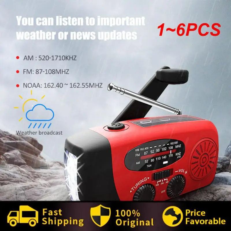 

1~6PCS Protable Emergency Solar Hand Crank Dynamo AM/FM/WB Weather Radio LED Flashlight Charger Waterproof Emergency Survival