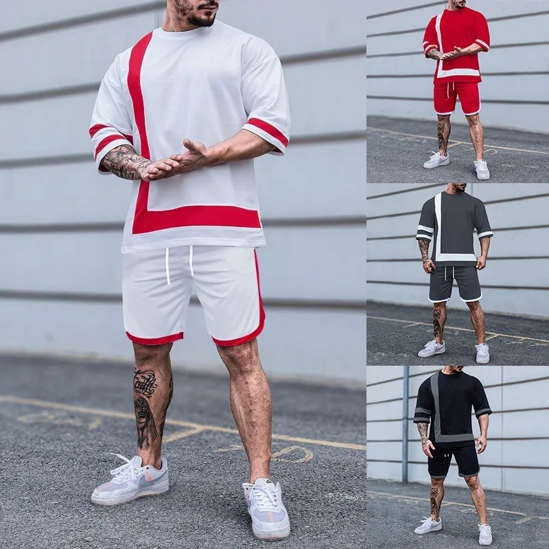 Summer Sportwear Suit Short Sleeve T Shirt Shorts Men 2 Piece Sets  Tracksuit Sportwear Suit Casual Trend Oversized Clothes Set